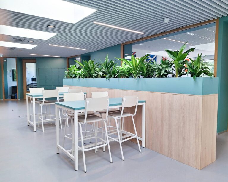 Roomdividers met variatie aan planten in kantine
